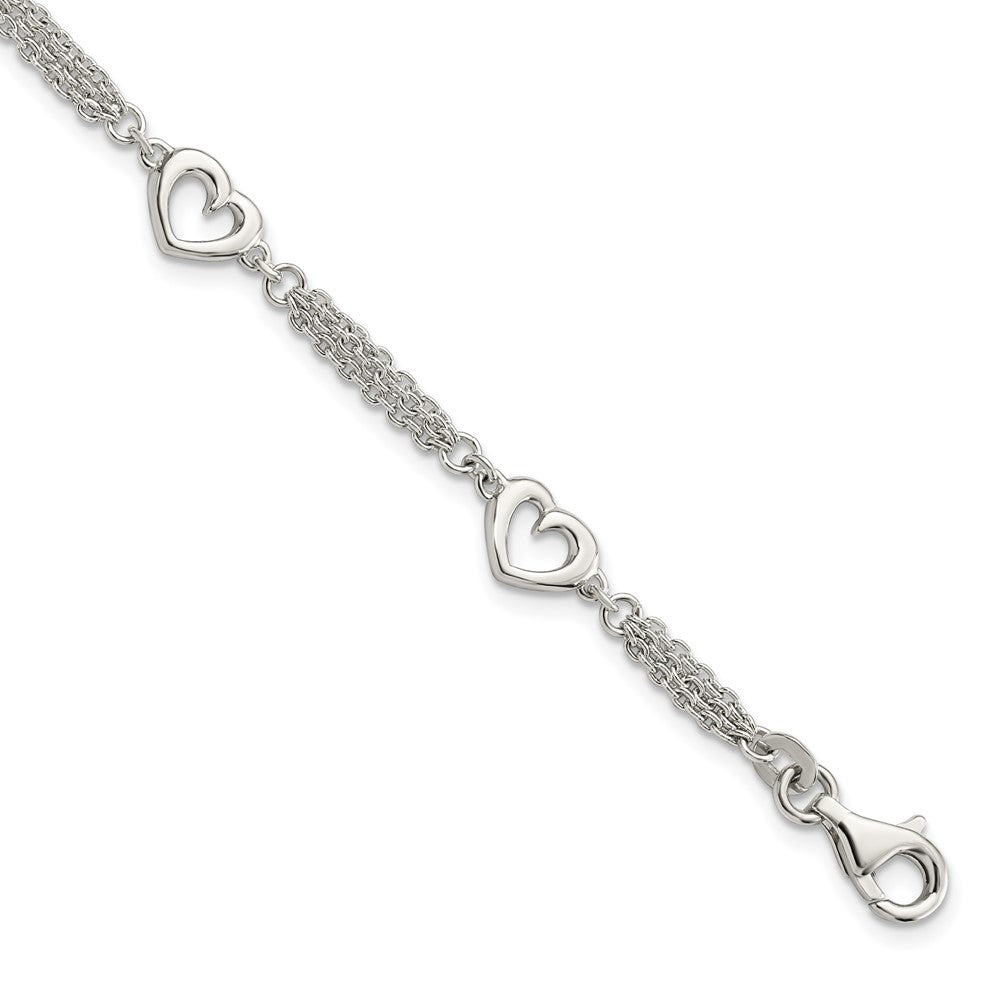 Sterling Silver Polished Hearts 7.5in w/1.0 in ext Bracelet