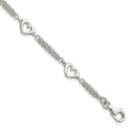 Sterling Silver Polished Hearts 7.5in w/1.0 in ext Bracelet