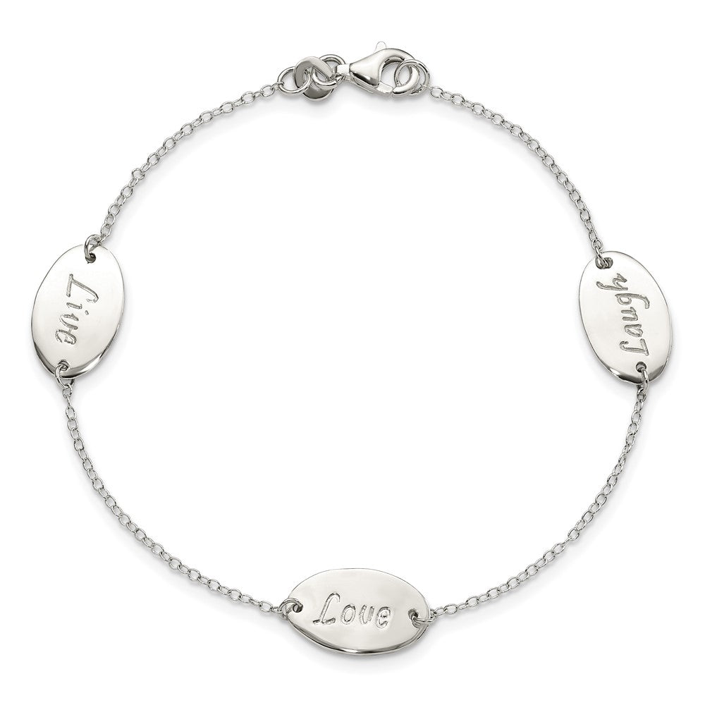 Sterling Silver Polished Live Laugh Love Station 7.5 Inch Bracelet