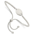 Sterling Silver Polished Beaded Adjustable Oval ID Bracelet