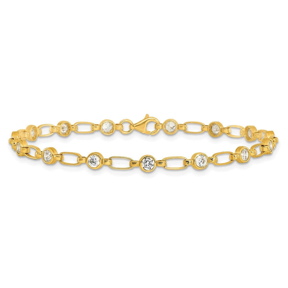 Sterling Silver Gold-plated Bezel CZ 7.5in Bracelet