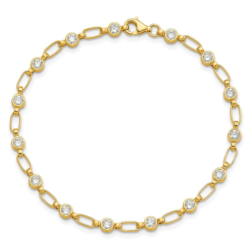 Sterling Silver Gold-plated Bezel CZ 7.5in Bracelet