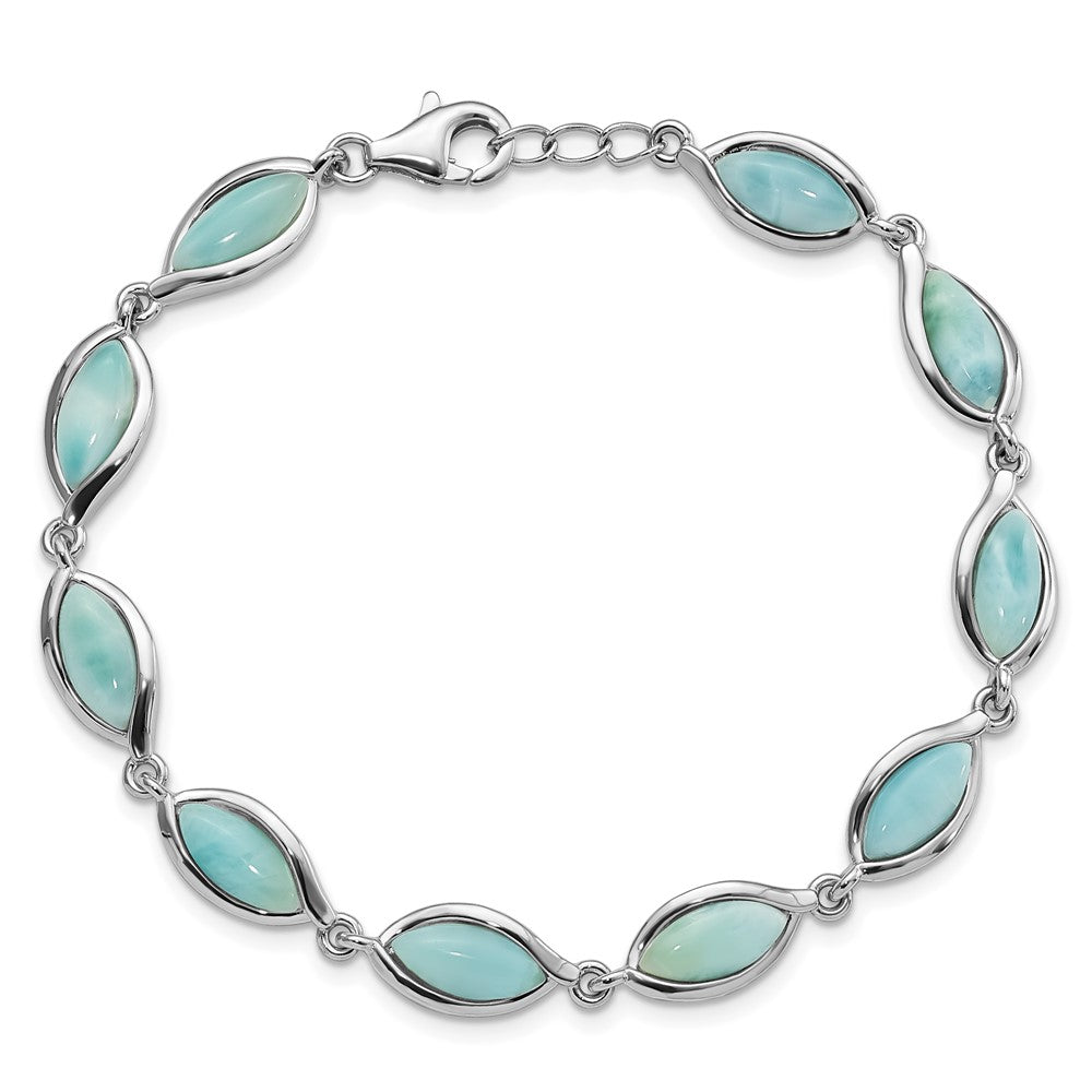 Sterling Silver RH-plated Polished Marquise Shape Larimar 7.5in Bracelet