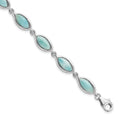 Sterling Silver RH-plated Polished Marquise Shape Larimar 7.5in Bracelet