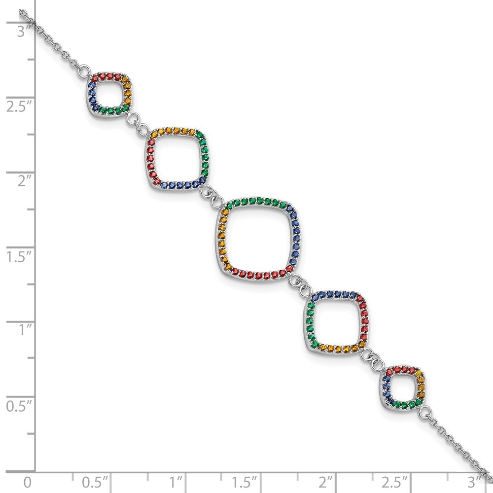 Sterling Silver w/1in ext RH-plated Multi-color Nano Crystal Bracelet