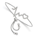 Sterling Silver Polished Rhodium Micro Pavé CZ Heartbeat Adj. Bracelet