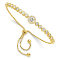 Sterling Silver Gold-plated Bezel Set CZ & CZ Halo Adjustable Bracelet