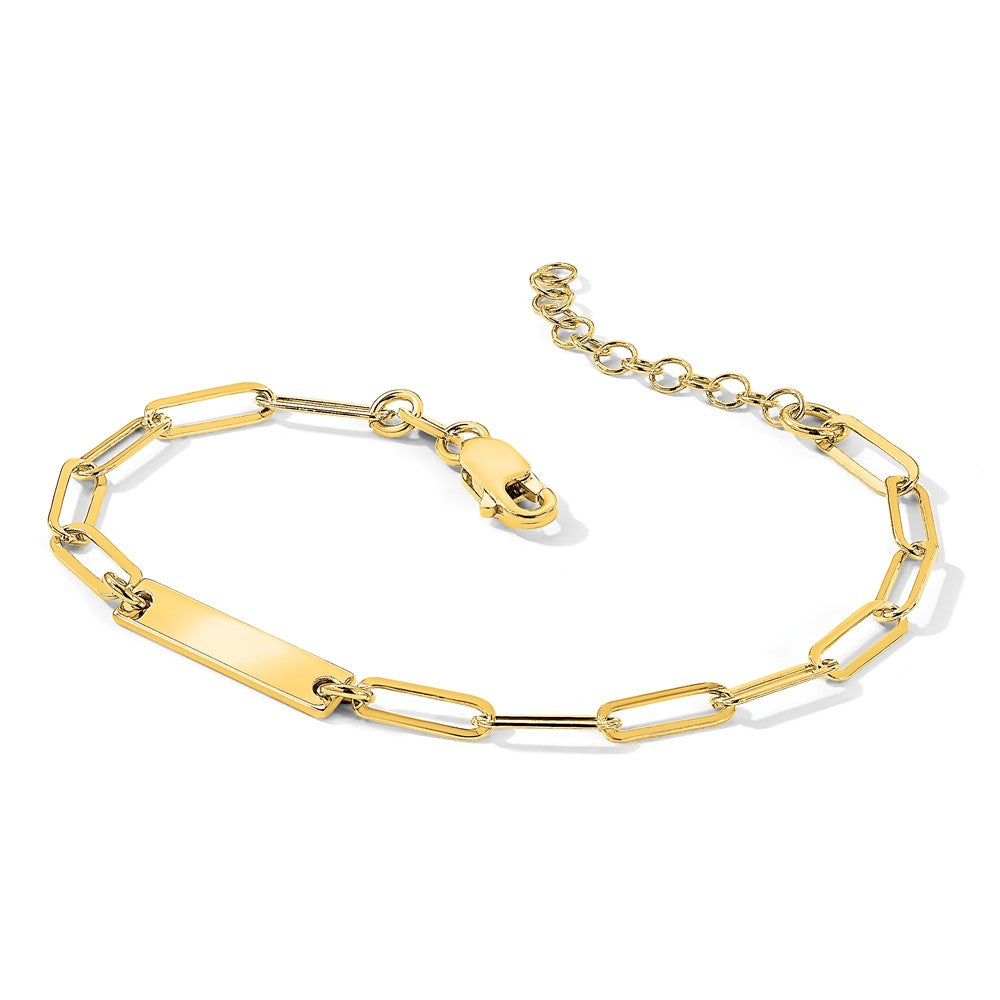 Sterling Silver Gold-plated Polished ID w/ 1.25in ext. Bracelet