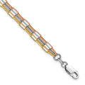 Sterling Silver RH-plate/Rose-tone/Gold-tone Paperclip 3-strand Bracelet
