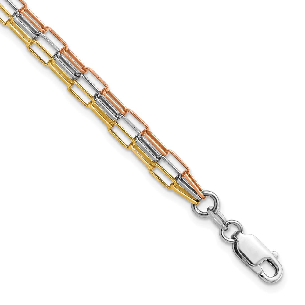 Sterling Silver RH-plate/Rose-tone/Gold-tone Paperclip 3-strand Bracelet