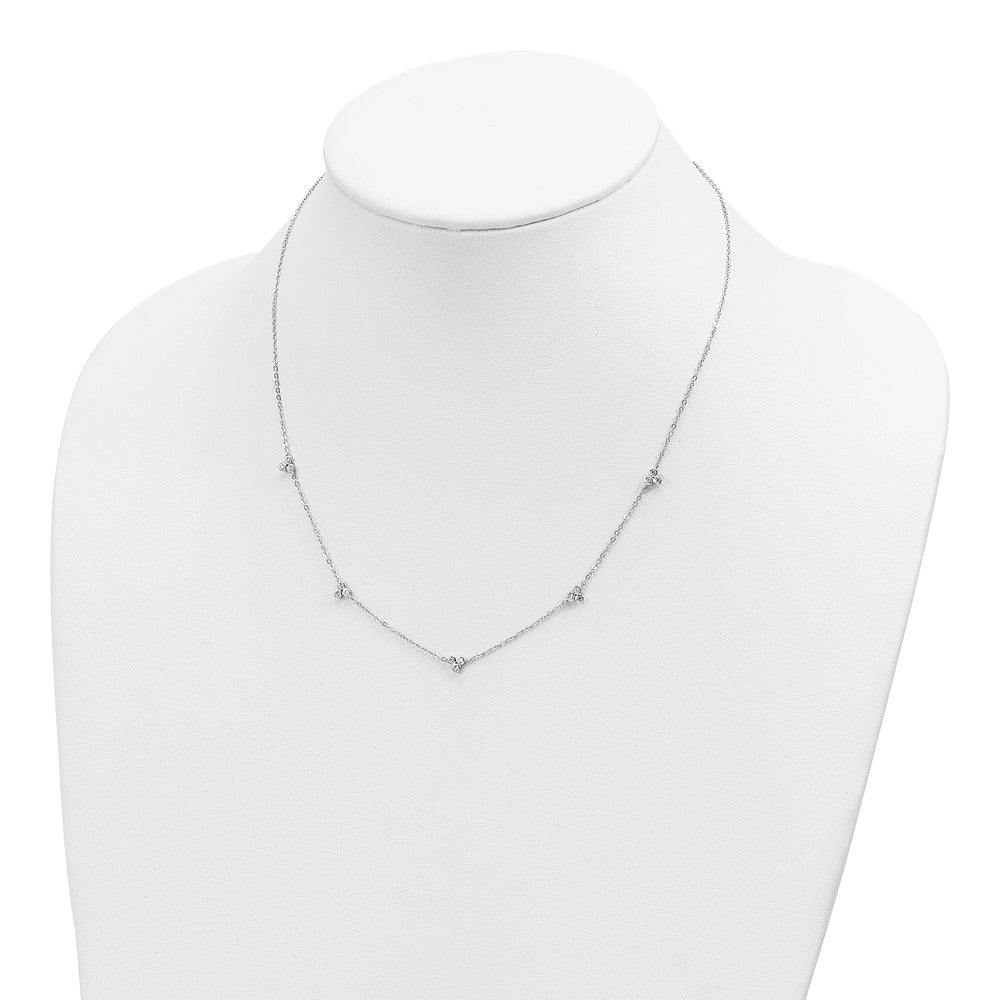 Sterling Silver Rhodium-plated Polished CZ 5 Stations Necklace