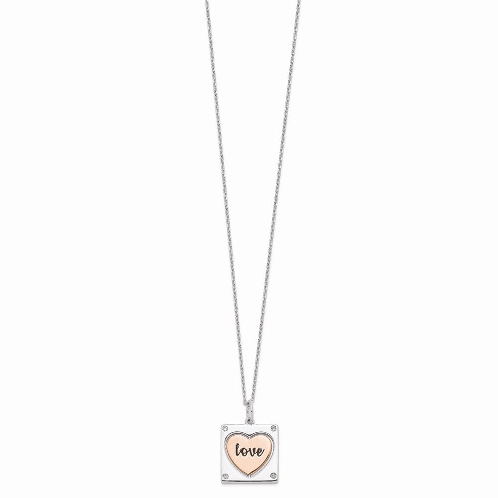Sterling Silver RH-pltd Rose-pltd MOM/LOVE Spins CZ w/2in ext.Necklace