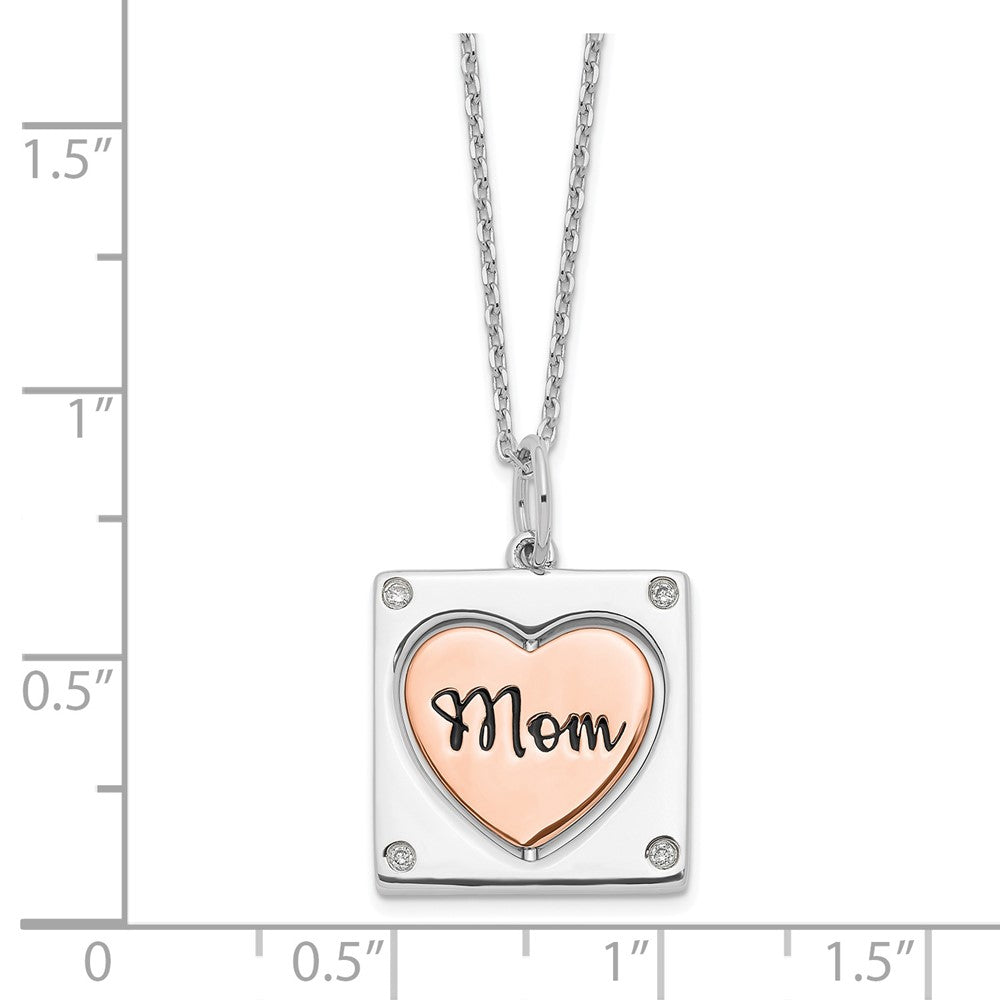 Sterling Silver RH-pltd Rose-pltd MOM/LOVE Spins CZ w/2in ext.Necklace