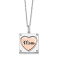 Sterling Silver RH-pltd Rose-pltd MOM/LOVE Spins CZ w/2in ext.Necklace