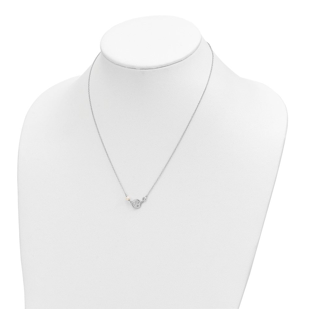 Sterling Silver Rhodium-plated CZ FW Cultured Pearl w/Hearts Necklace