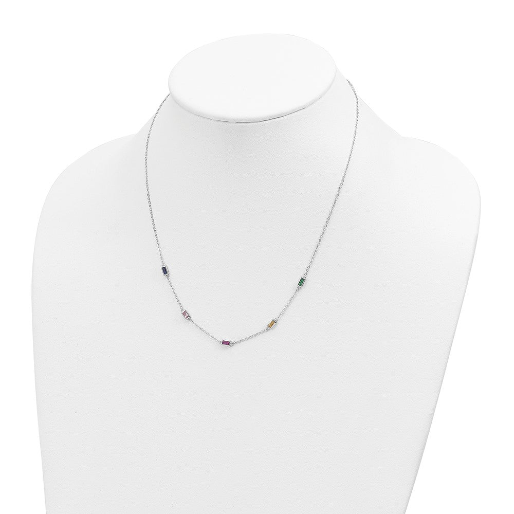 Sterling Silver Rhodium-plated Polished Multicolor CZ Necklace