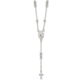 Sterling Silver Polished Mary and Cross Y-drop 1.75in ext. Necklace