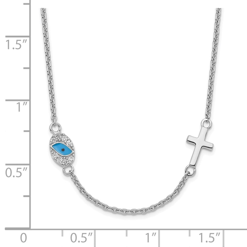 Sterling Silver RH CZ Enamel Cross w/Eye w/ ext Bracelet
