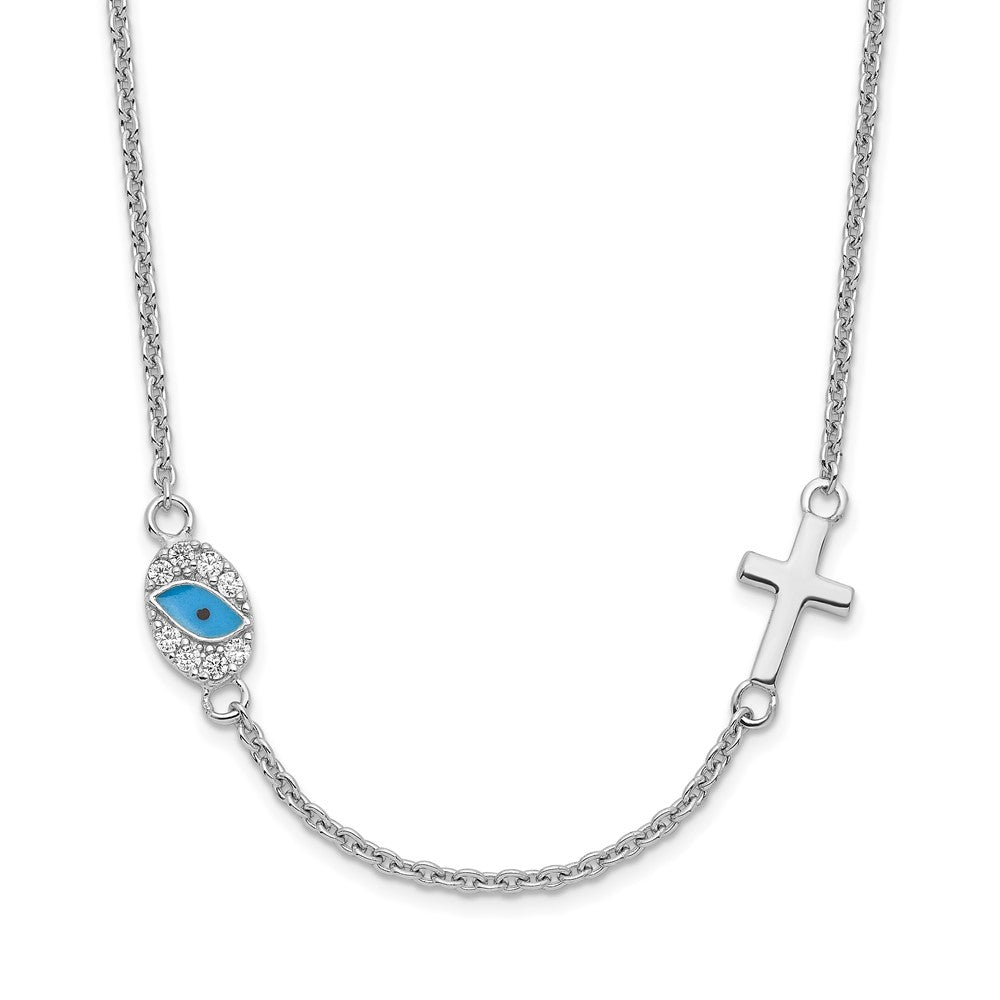 Sterling Silver RH CZ Enamel Cross w/Eye w/ ext Bracelet
