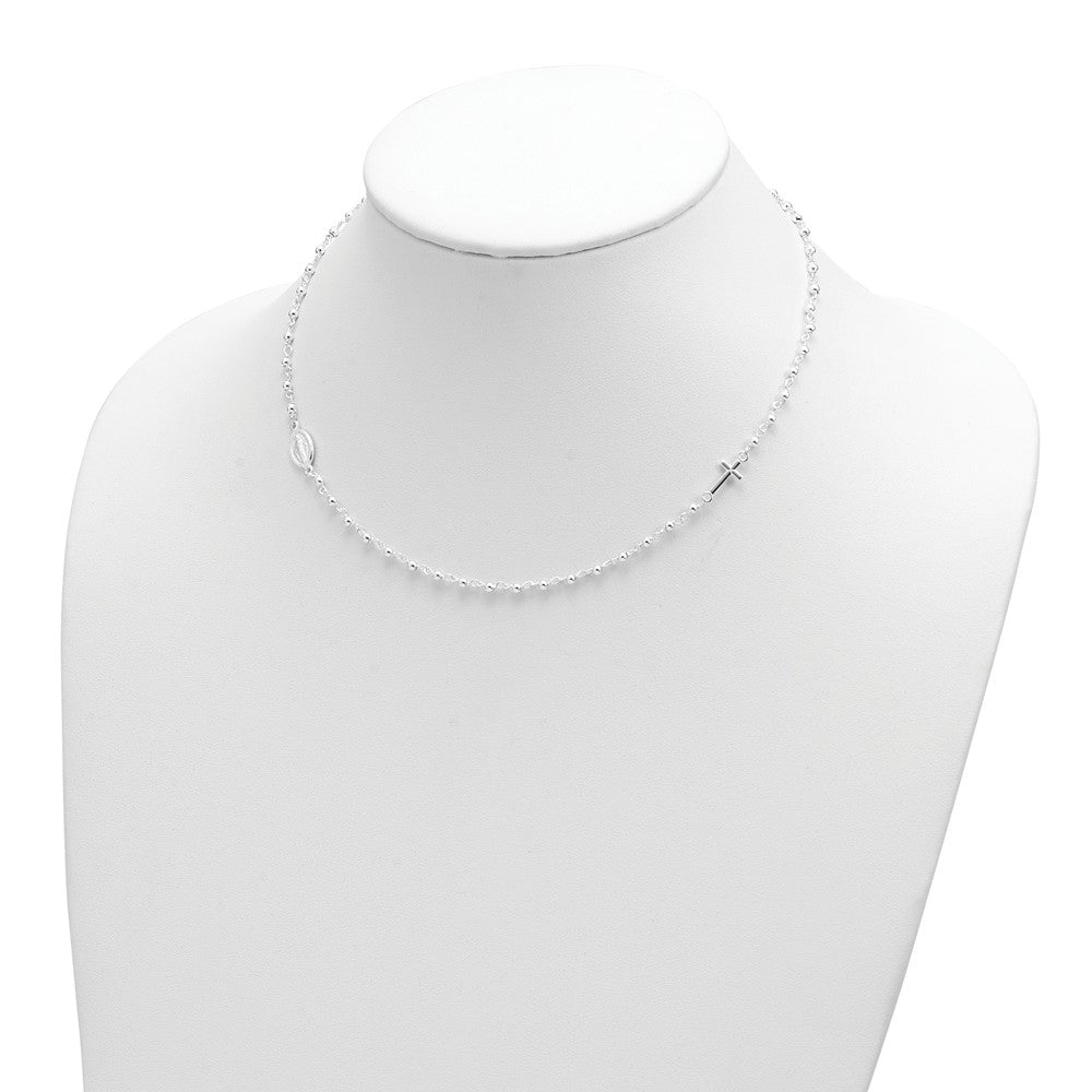 Sterling Silver Medal/Cross w/1.5in ext. Rosary Necklace