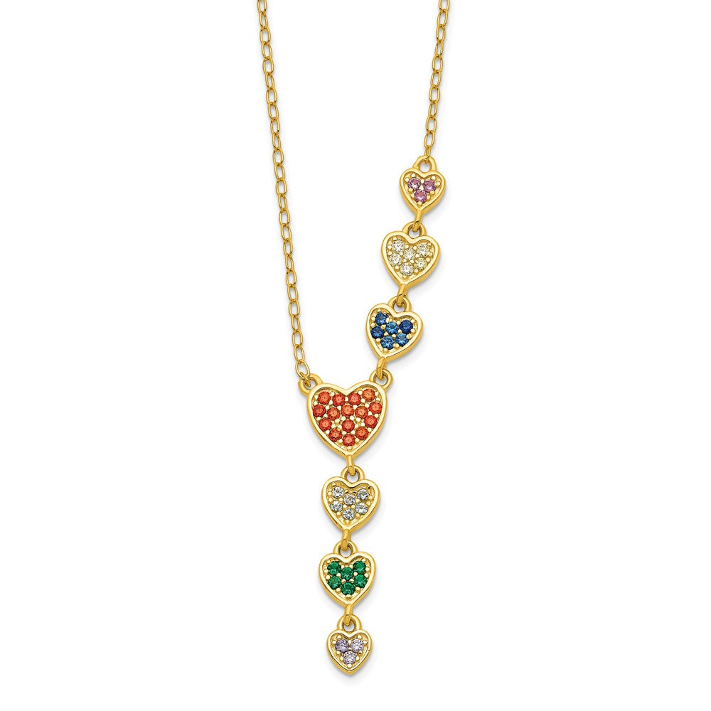 Sterling Silver Gold-plated Multicolor CZ Hearts 16.75 inch Necklace