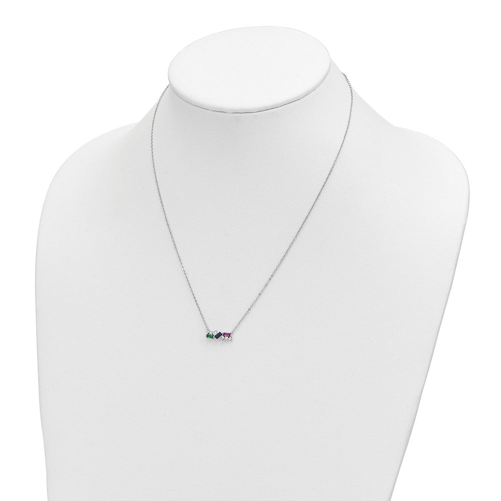 Sterling Silver Rhodium-plated Polished Multi-color CZ Necklace