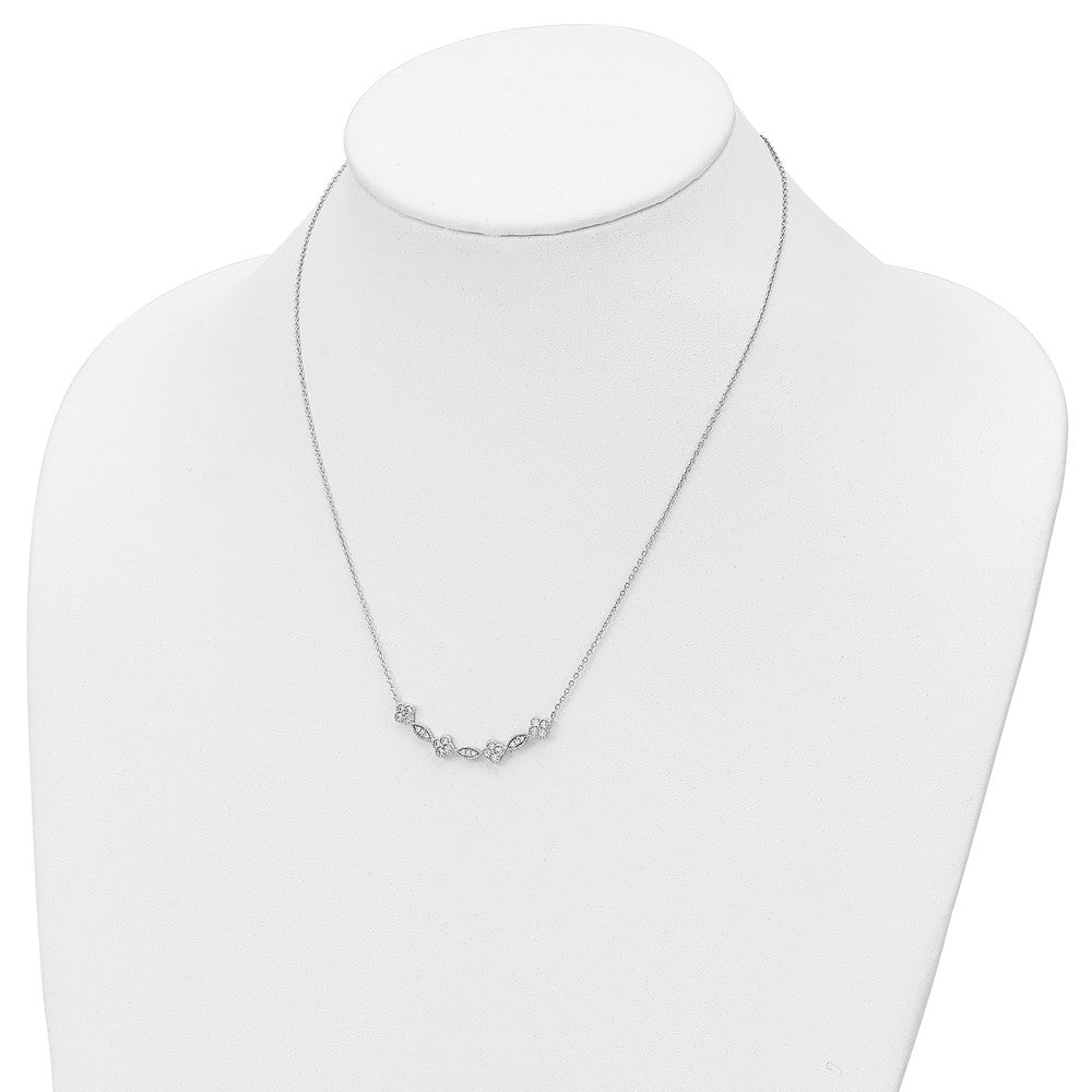 Sterling Silver Rhodium-plated Polished Fancy CZ Necklace
