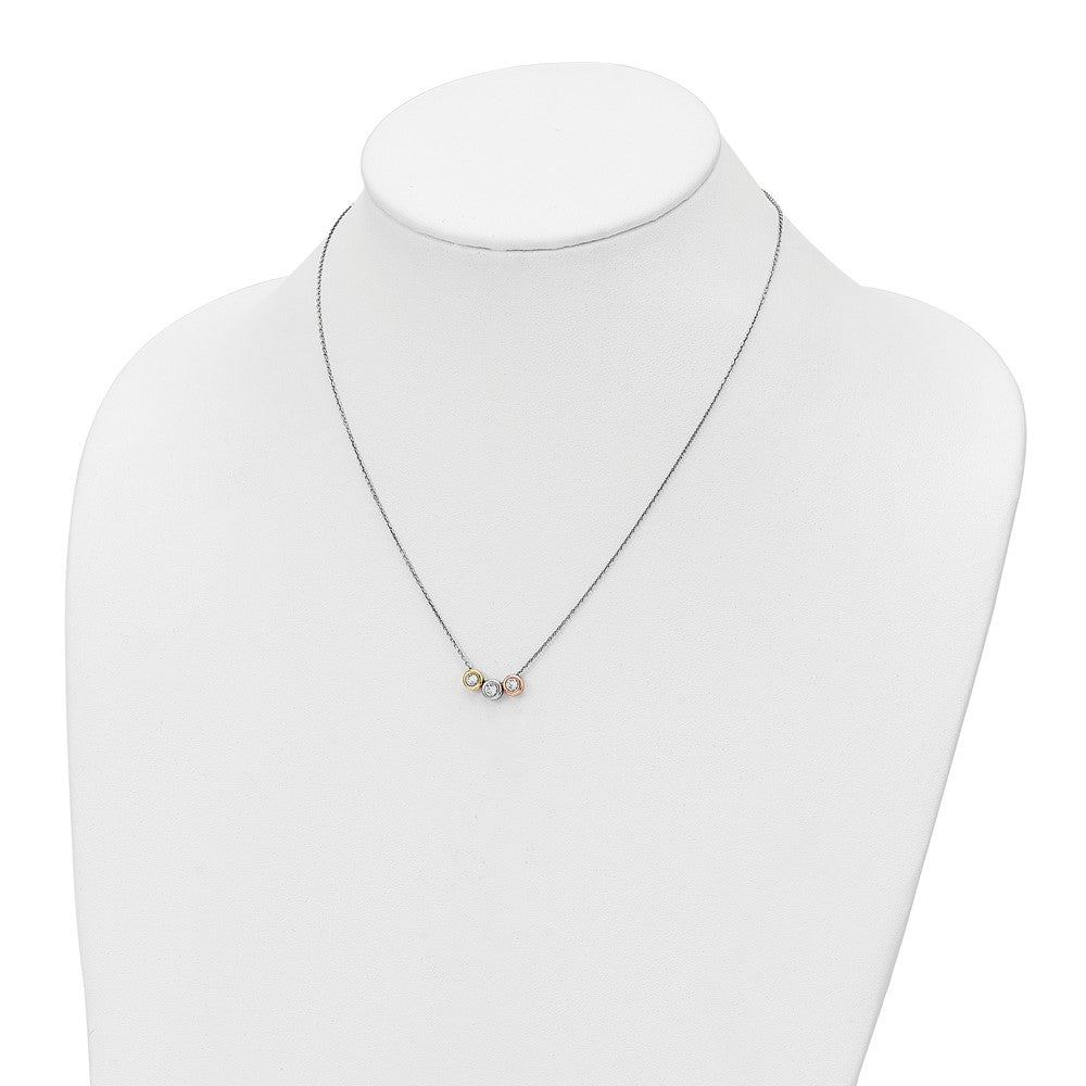 Sterling Silver Rhodium-Plate Gold/Rose-tone Triple Crystal Necklace
