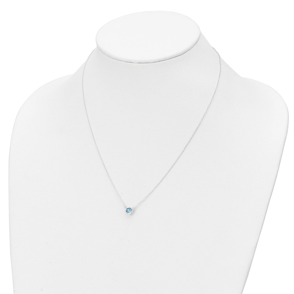 Sterling Silver RH-plated Blue Crystal Bezel 18.5in Necklace