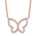 Sterling Silver Rose-plated Polished Open Butterfly CZ w/2 in ext. Necklace