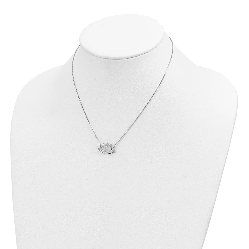 Sterling Silver Rhodium-plated CZ Lotus Flower Necklace