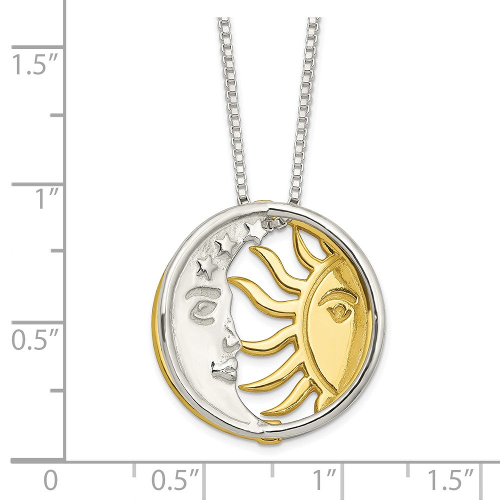 Sterling Silver & Gold-plated Polished Sun & Moon Necklace