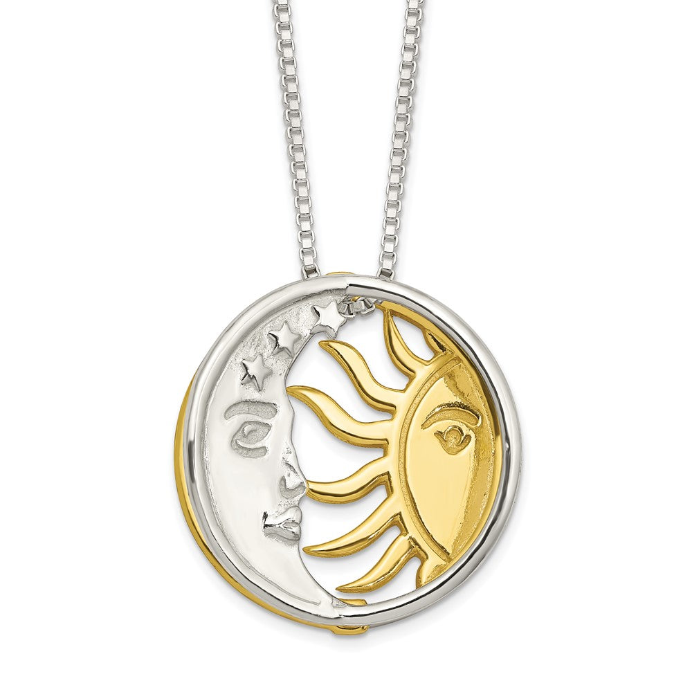 Sterling Silver & Gold-plated Polished Sun & Moon Necklace