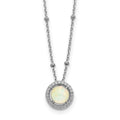 Sterling Silver RH-plated White Created Opal CZ Beaded w/2 in ext. Necklace