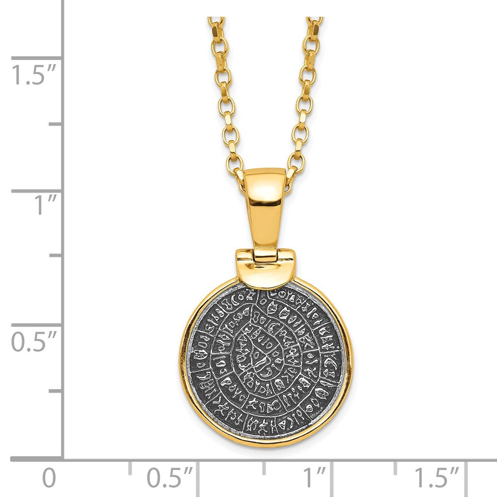 SSilver Gold-tone Polished Replica Phaistos Coin Pendant w/2 in ext. Neckla