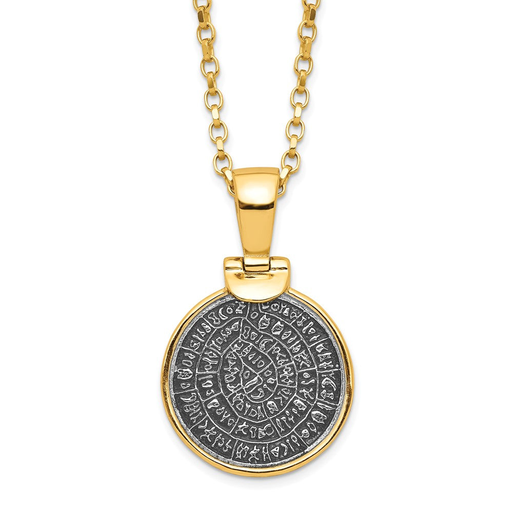 SSilver Gold-tone Polished Replica Phaistos Coin Pendant w/2 in ext. Neckla