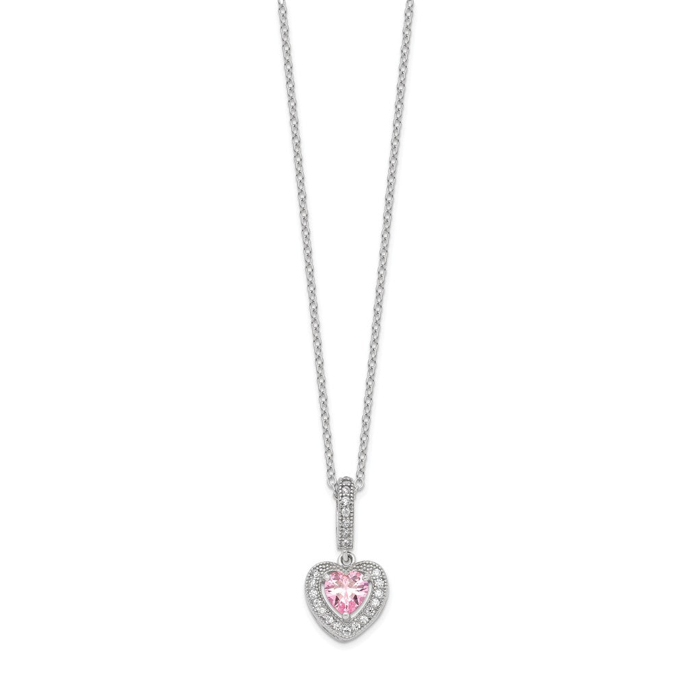 Sterling Silver Polished Rhodium CZ Heart 18in Necklace and Earring Set