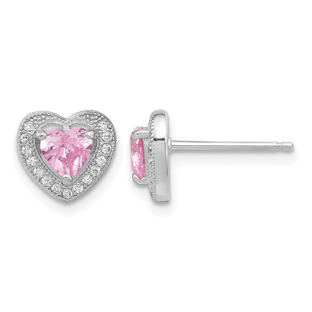 Sterling Silver Polished Rhodium CZ Heart 18in Necklace and Earring Set