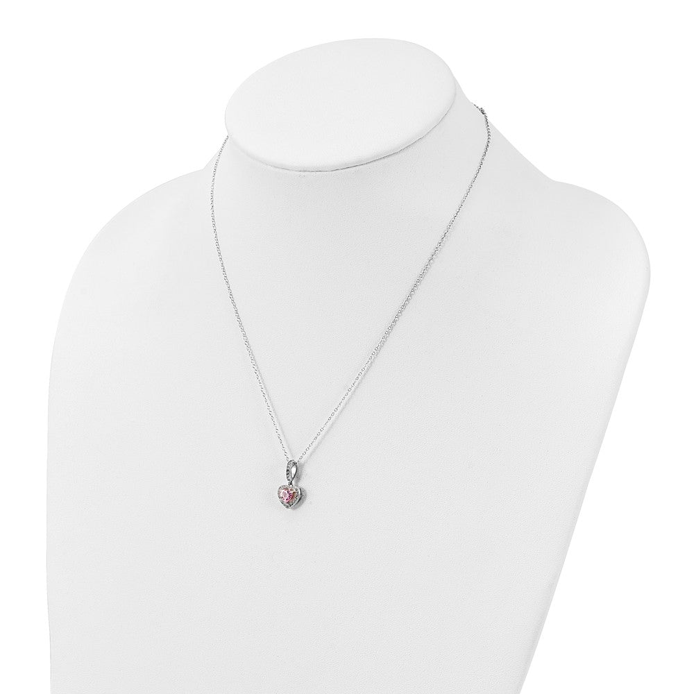 Sterling Silver Polished Rhodium CZ Heart 18in Necklace and Earring Set