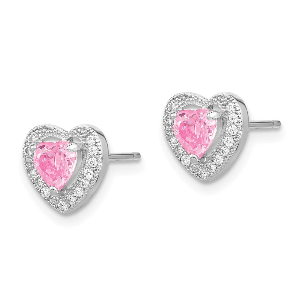 Sterling Silver Polished Rhodium CZ Heart 18in Necklace and Earring Set