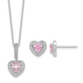 Sterling Silver Polished Rhodium CZ Heart 18in Necklace and Earring Set