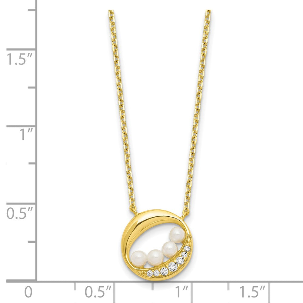 Sterling Silver Gold-tone CZ & Shell Pearl 2in ext Necklace