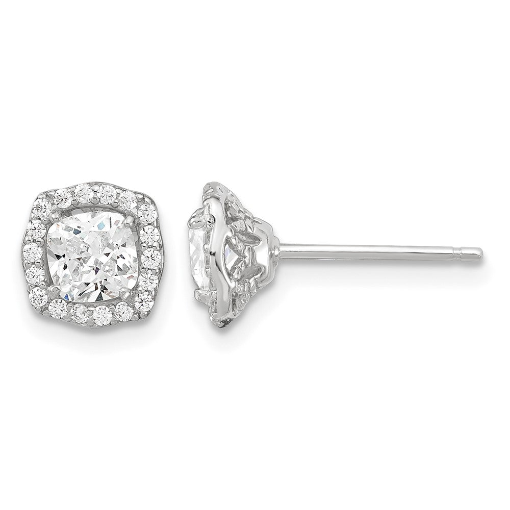 Sterling Silver Polished Rhodium-plated CZ 18in Necklace/Post Earrings Set
