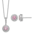 Sterling Silver Polished Rhodium-plated CZ 18in Necklace/Post Earrings Set