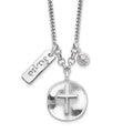 Sterling Silver Rhodium-plated Satin Cross/Hope/CZ w/ Ext Necklace