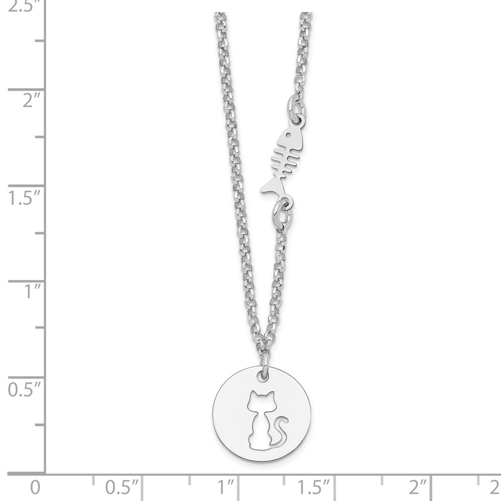 Sterling Silver Rhodium-plated Polish and Lasered Bead Necklace