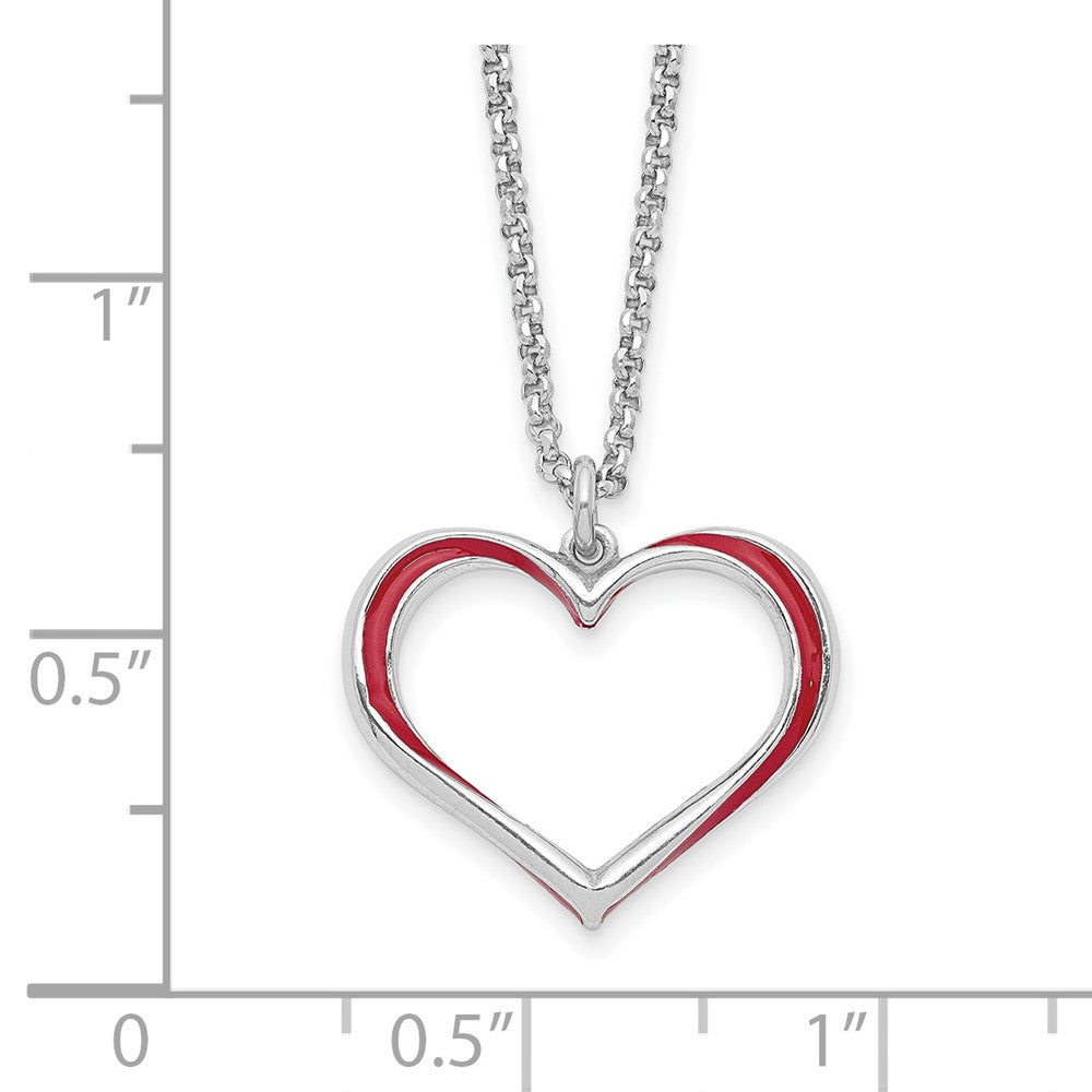 Sterling Silver Rhodium-plated Red Enamel 3-Heart w/. Ext Bracelet