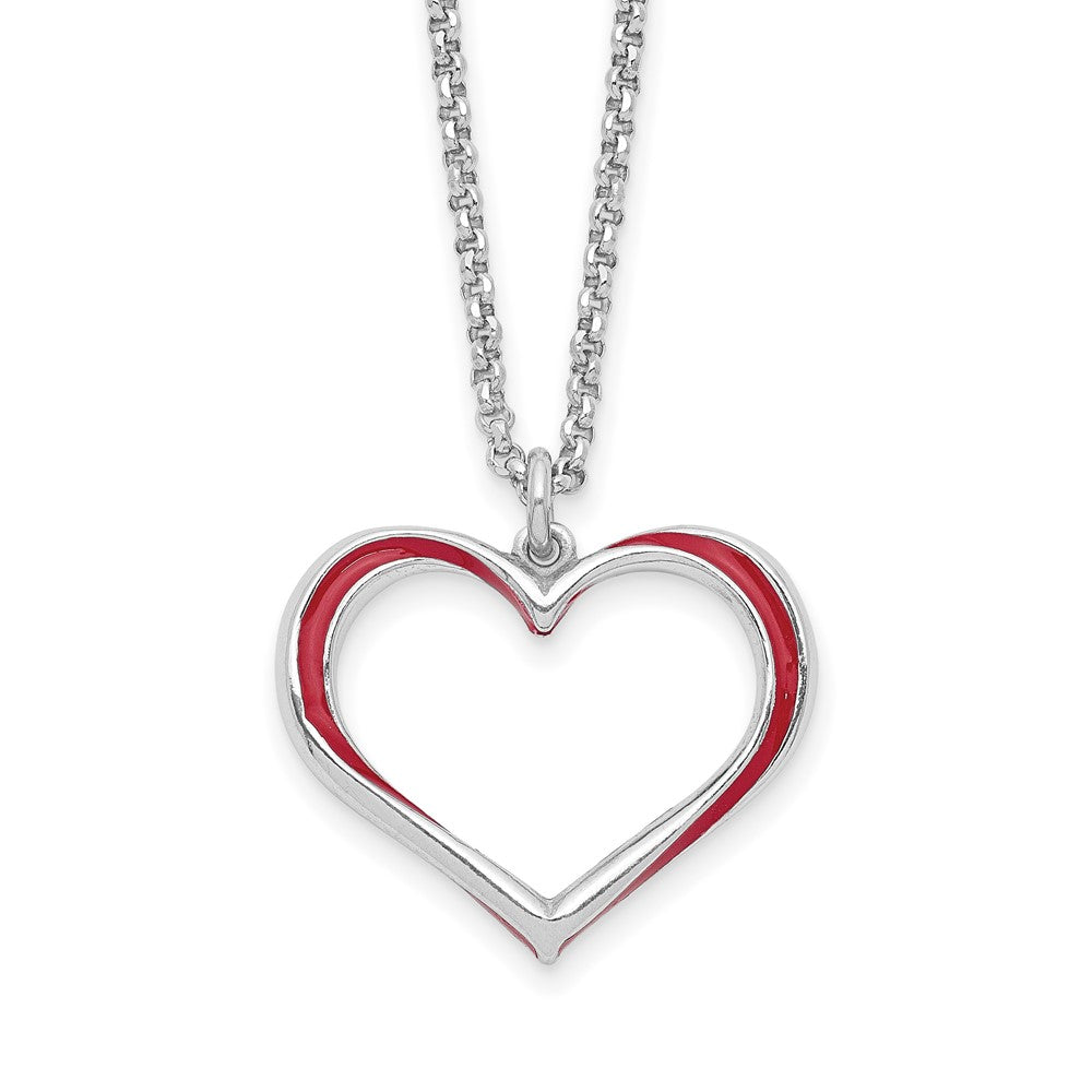 Sterling Silver Rhodium-plated Red Enamel 3-Heart w/. Ext Bracelet