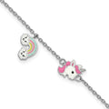 SS RH-plated Enameled Unicorn & Rainbow 5.75in w/ 1in Ext. Bracelet