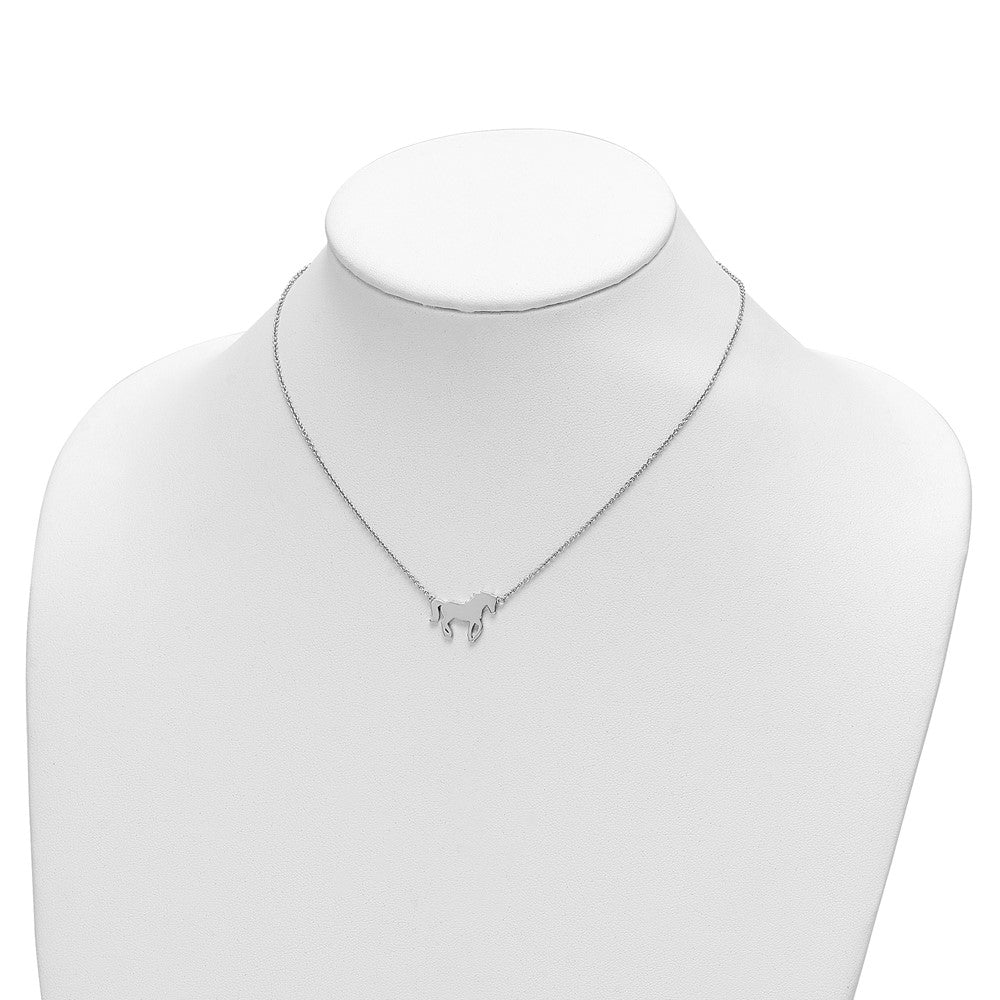 Sterling Silver Rhodium-plated Polished Horse 16 Inch w/ 2in ext Necklace